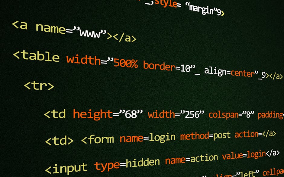 A close-up image of a computer screen displaying the HTML code for a webpage. The code includes tags such as <!DOCTYPE html>, <html>, <head>, <title>, and <link>, with some portions highlighted in dif